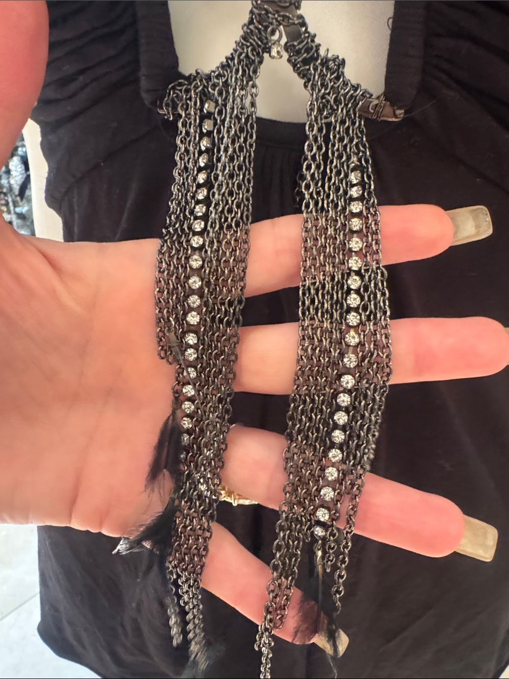 Sky Vintage Y2K Black Chain Tassel Ruched Going Out Top - Picture 6 of 8